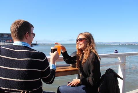 Beautiful people enjoying outdoor beers