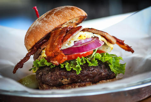 The Stuffed Burger at Wonderland Ocean Pub in Ocean Beach San Diego.
