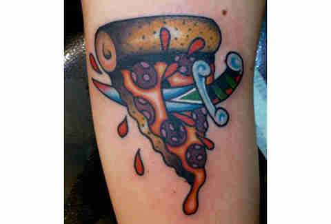 Knifed pizza tattoo
