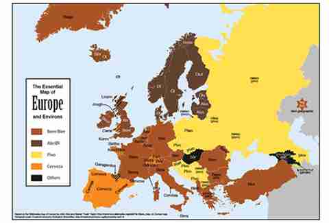 A map of how to say "beer" in each European country