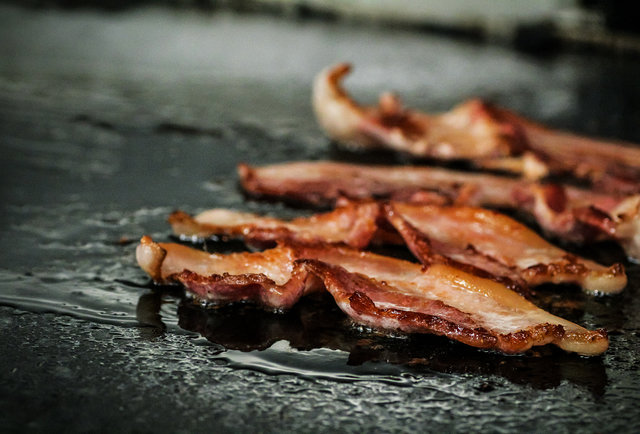 Bacon the grill at Slater's 50/50 in San Diego.-This 'Merica Burger is basically 100% made of bacon