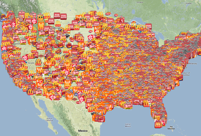 This map shows the most talked-about fast food burgers in the US