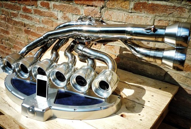 Because music sounds better when pumped through a Formula 1 exhaust