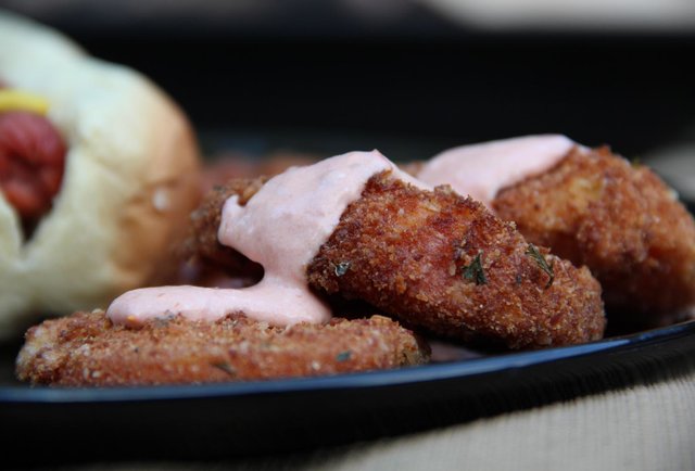 Fried Green Tomatoes w/ Tomato-Bacon Mayo