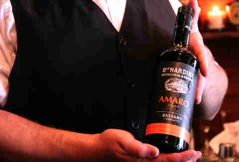 A bottle of Nardini Amaro behind the bar at The Farmer's Cabinet