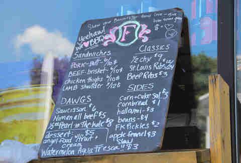 Menu board at Formaggio Kitchen's Saturday BBQ Pop-Up