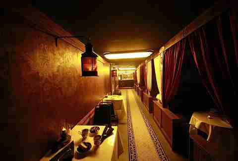 The interior of Modern Man's train bar.