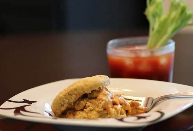 Sweet Potato-Rosemary Biscuits And Chorizo Gravy