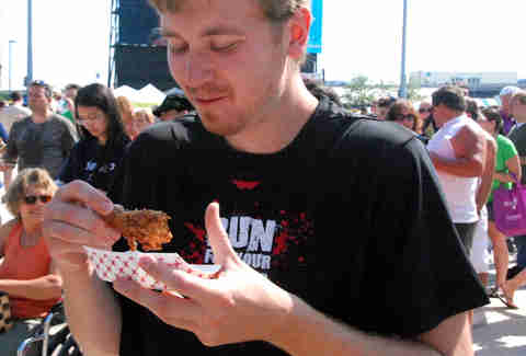 Tim Kilber eats hot chocolate wings