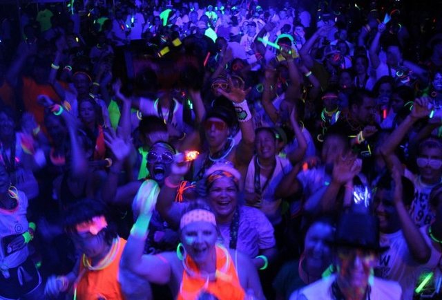 Affix glowsticks, run, drink