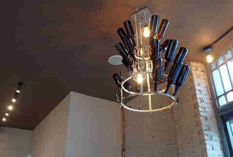 Bottle light fixtures at Hopsters Brew & Boards