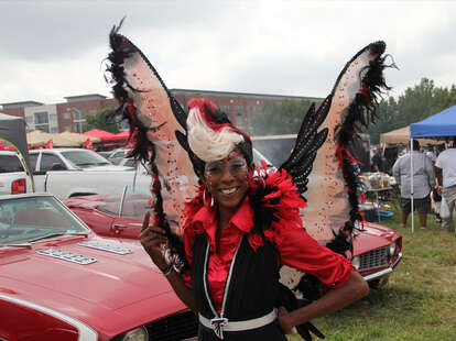 woman dressed up for Atlanta Falcons party