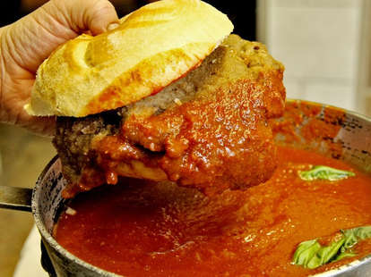 A giant veal sandwich on a kaiser