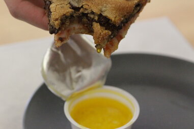 Papa John's mega chocolate chip cookie garlic sauce