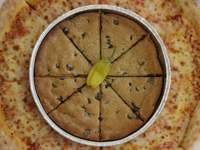 Papa John's mega chocolate chip cookie and large pizza