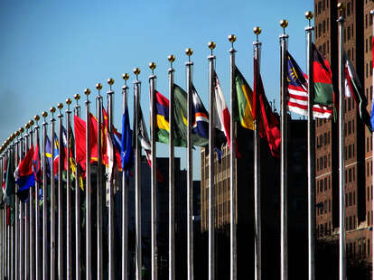 United Nations flags of many countries in New York