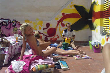 Sunbathing on the roof