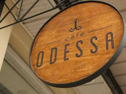 Sign outside Cafe Odessa Montreal