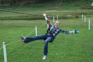 woman ziplining