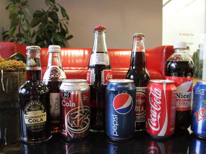 Pepsi, Coke, Zevia, Curiosity Cola, Nice, Mexican Coke, Trader Joe's, Gus, and 365 Everyday Value colas