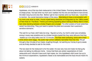 Applebee's Yelp review Mark Wahlberg