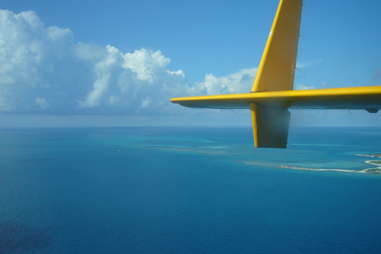 View of plane wing from the air