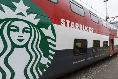 Starbucks logo on Swiss train