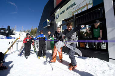 Skiers, on-mountain starbucks