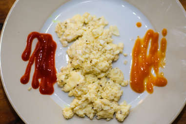 scrambled eggs with Sriracha and Yellowbird