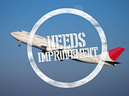 airplane with "needs improvement" stamp