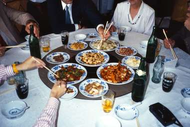 chinese food on a lazy susan