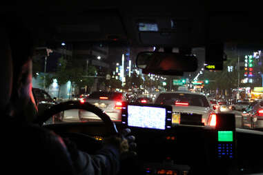 Inside a Korean taxi cab