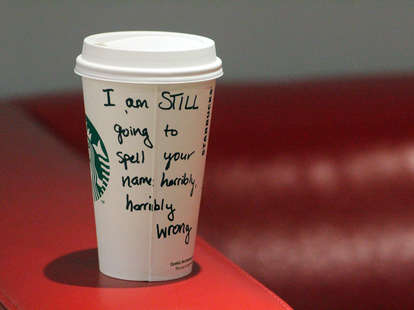 Misspelled Starbucks coffee cup