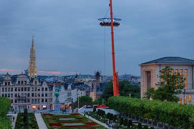 Dinner in the sky, a table suspended in the air by a crane