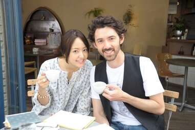 japanese girl, foreigner, coffee