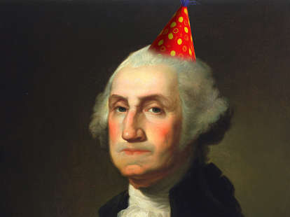 George Washington wearing a party hat
