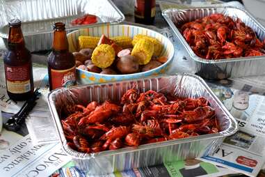 Boiled crawfish and sides