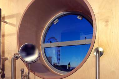 Boat interior bathroom window view