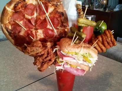 bloody mary drink with burger