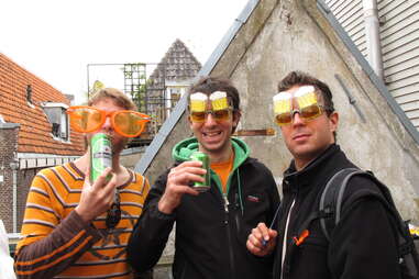 Three guys with beer goggles
