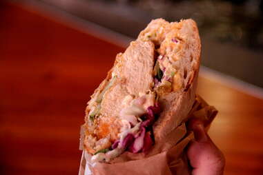 Fried chicken po' boy at Victory Hall