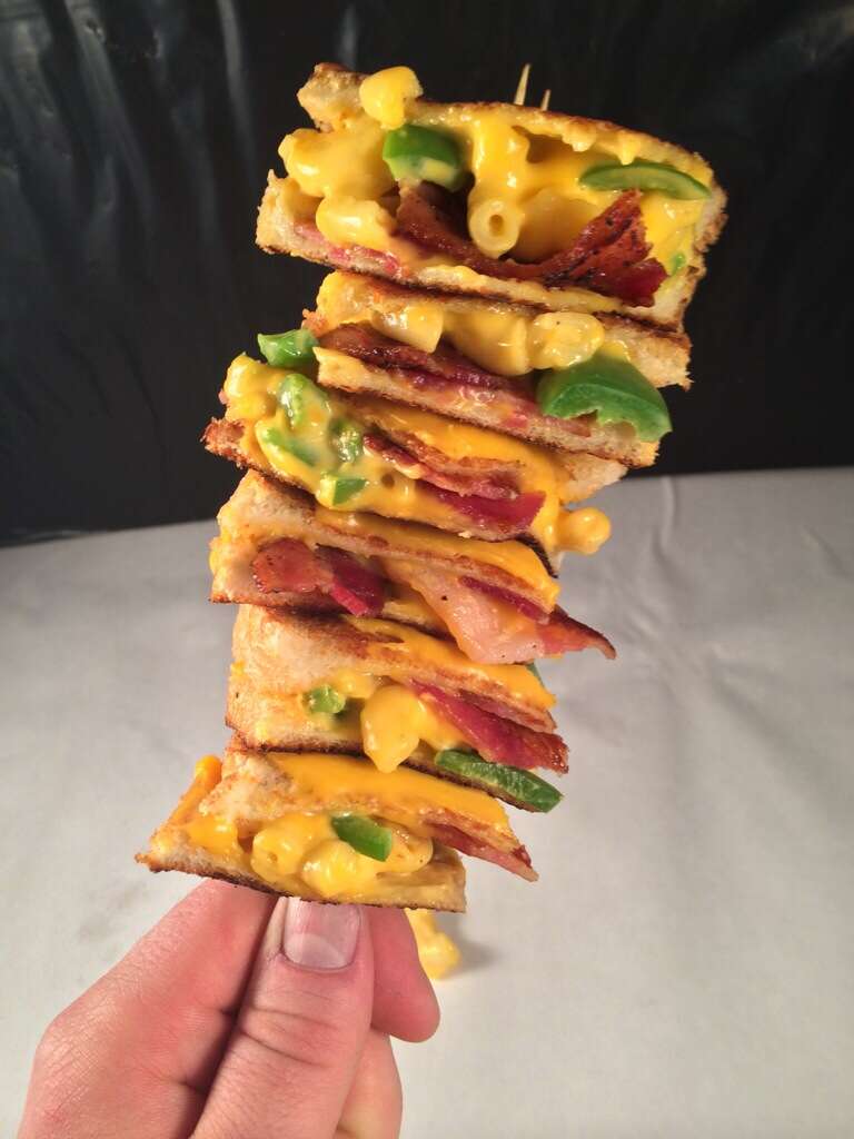 Bacon jalapeno mac 'n cheese grilled cheese on a stick