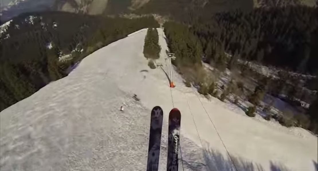 Extreme Skiing - Yes, This Dude is Skiing Down the Chairlift Cable ...