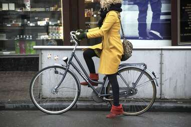 blonde on bike