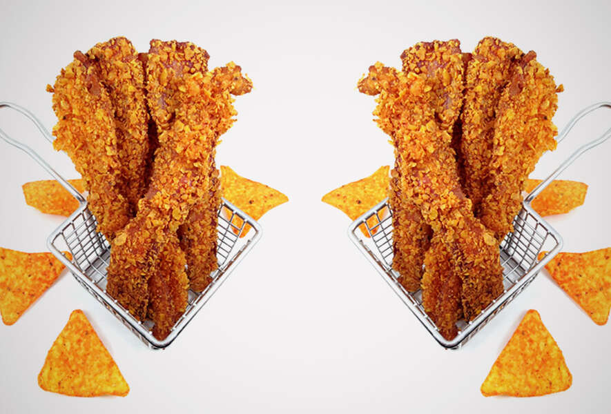 DudeFoods Cooks DeepFried DoritosEncrusted Bacon Strips Thrillist