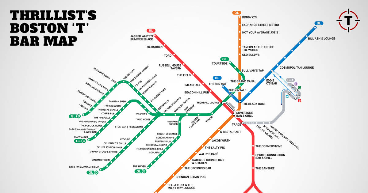 Boston T Line Map Boston's First Map Of Bars Near The T - Mbta Bar Map - Thrillist