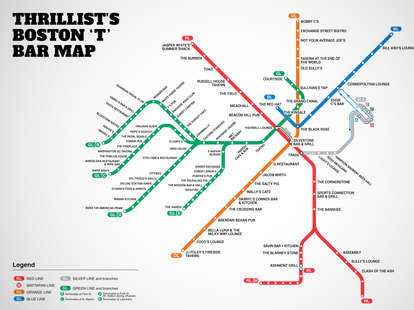 Boston S First Map Of Bars Near The T Mbta Bar Map Thrillist Mbta Red Line Map