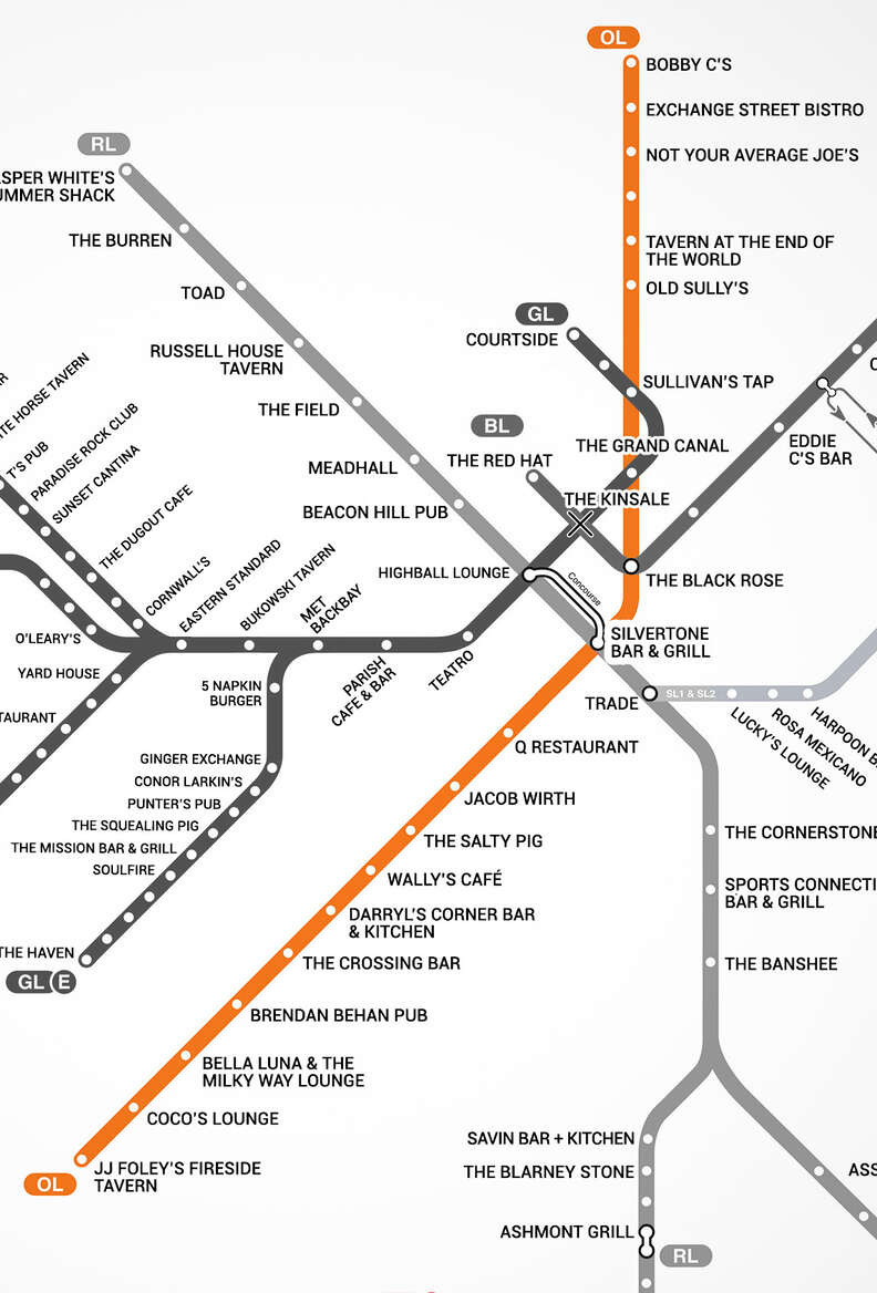 Orange Line Boston Map Boston's First Map Of Bars Near The T - Mbta Bar Map - Thrillist