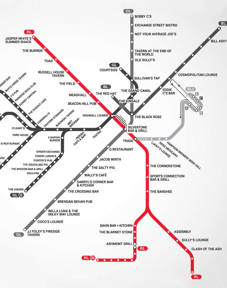 Red Line Boston T Bar Map