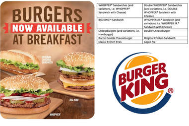 Burgers for Breakfast Menu at Burger King - New Fast Food Breakfast